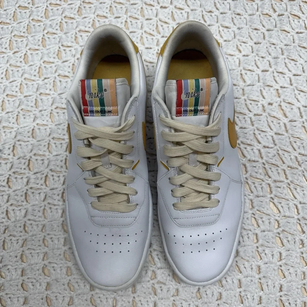 Nike Court Blanc Shoes Womens Size 12 White Leather Low Top Casual CI0808-101